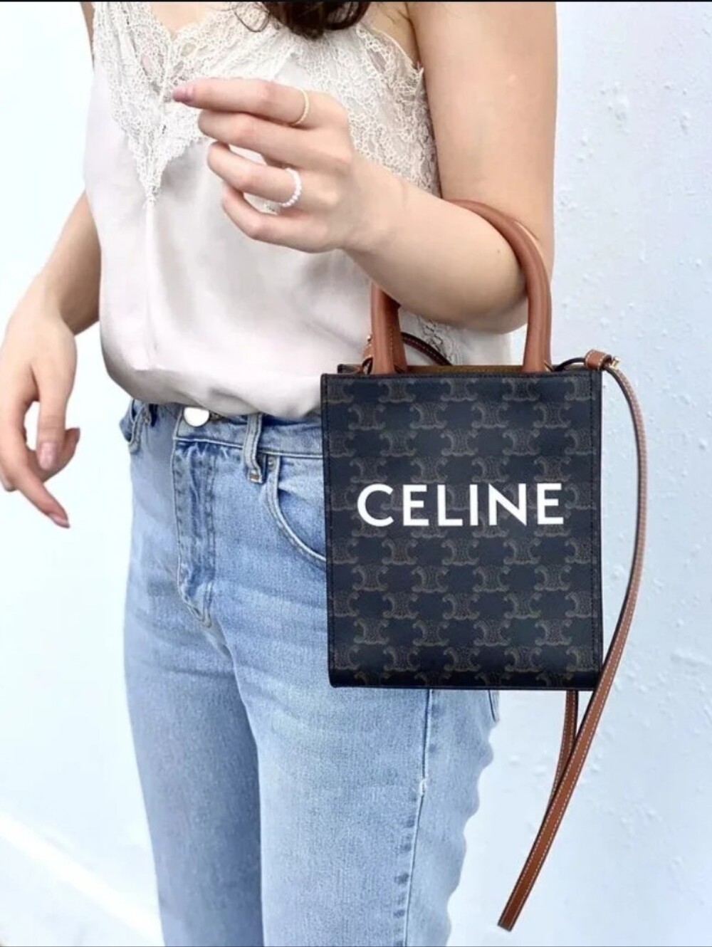 BRAND NEW!!! Celine Triomphe Canvas Calfskin Mini Vertical Cabas Tan